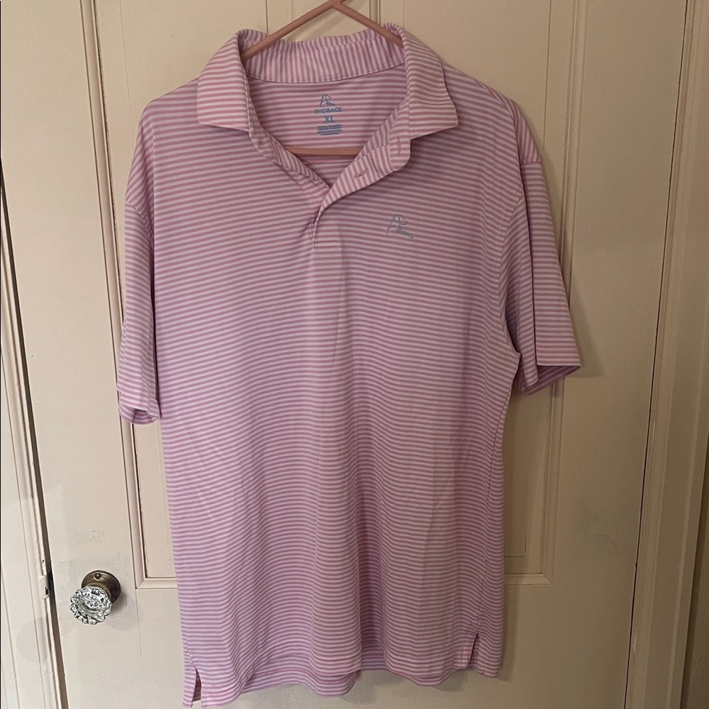 Rhoback Pink & White Thin-Stripe Polo